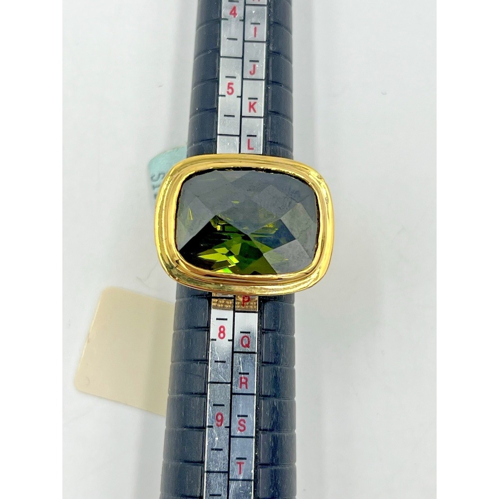 Lauren G Adams CZ & Green Stone Gold Tone Statement Cocktail Ring Size 7 - Picture 8 of 8